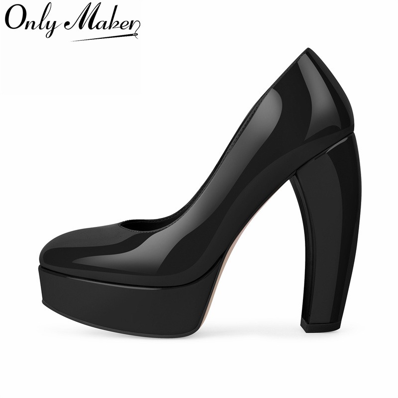 Leather Classic Strap - Onlymaker Women Round Toe Platform Patent